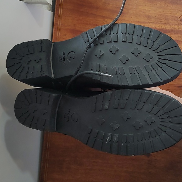 G by Guess Lace Up Boots Sparkle Tongue Motoboho Combat Heel Zip Black - Picture 6 of 11